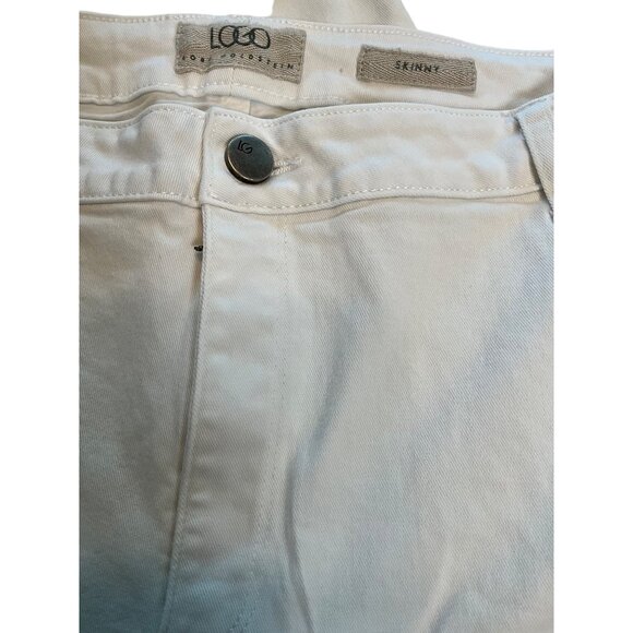 LOGO by Lori Goldstein Skinny Capri Length White Denim Tan Fringe Hem Size 18W - Picture 3 of 11
